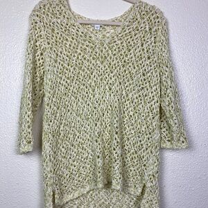 J. JILL Buttercup Yellow 3/4 Sleeve Crocheted Tunic Sweater Women's size M